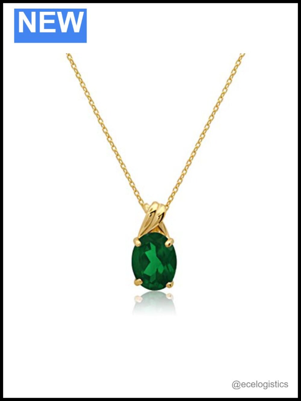 Solid 14k Gold Created Emerald Oval Pendant Necklace 16-18"